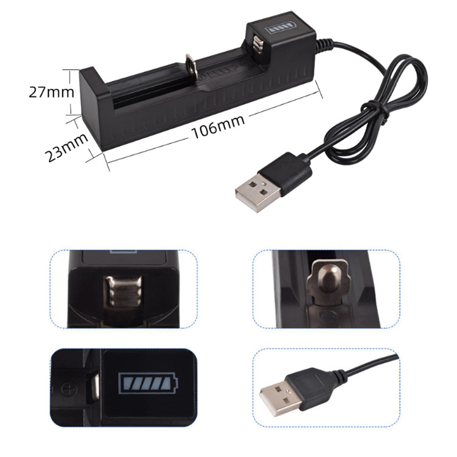 Skywolfeye 2 Pack 18650 Rechargeable Battery 5000Mah With 18650 Battery Charger,Universal Charger Single Slot For 3.7V Rechargea