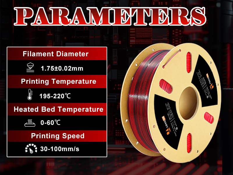 Lovoon Pla Filament 1.75Mm Silk Dualcolors Red Black, Shiny Coextrusion Pla Filament, Color Change By Angle 3D Printing Filament