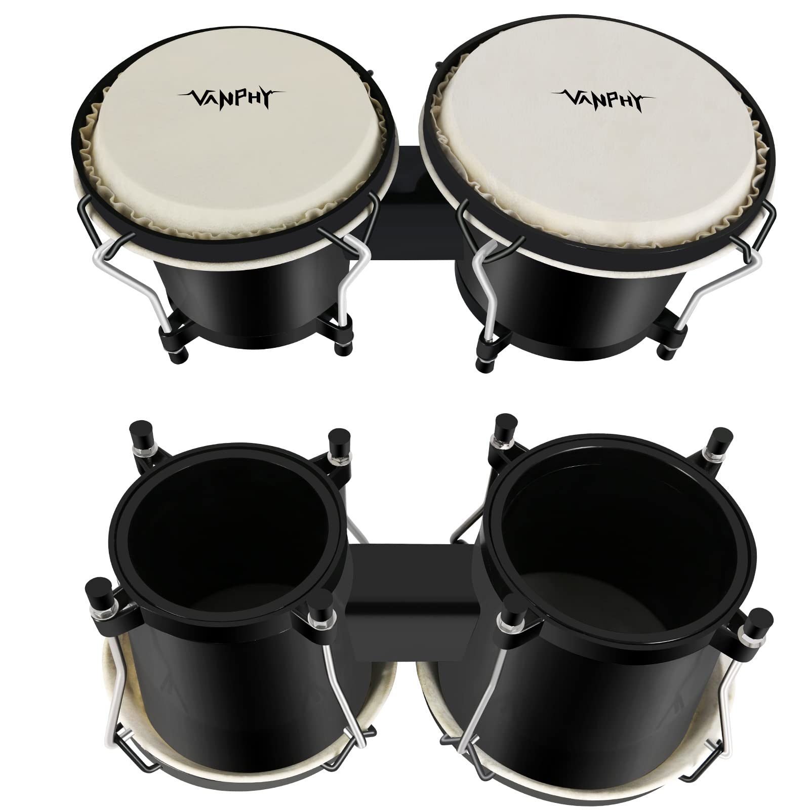 Vanphy Bongo Drum Set For Kids Beginners, Natural Adult Bongos With Tuning Wrench, Transparent Bongo Drums 6'' And 7'' Tunable ,