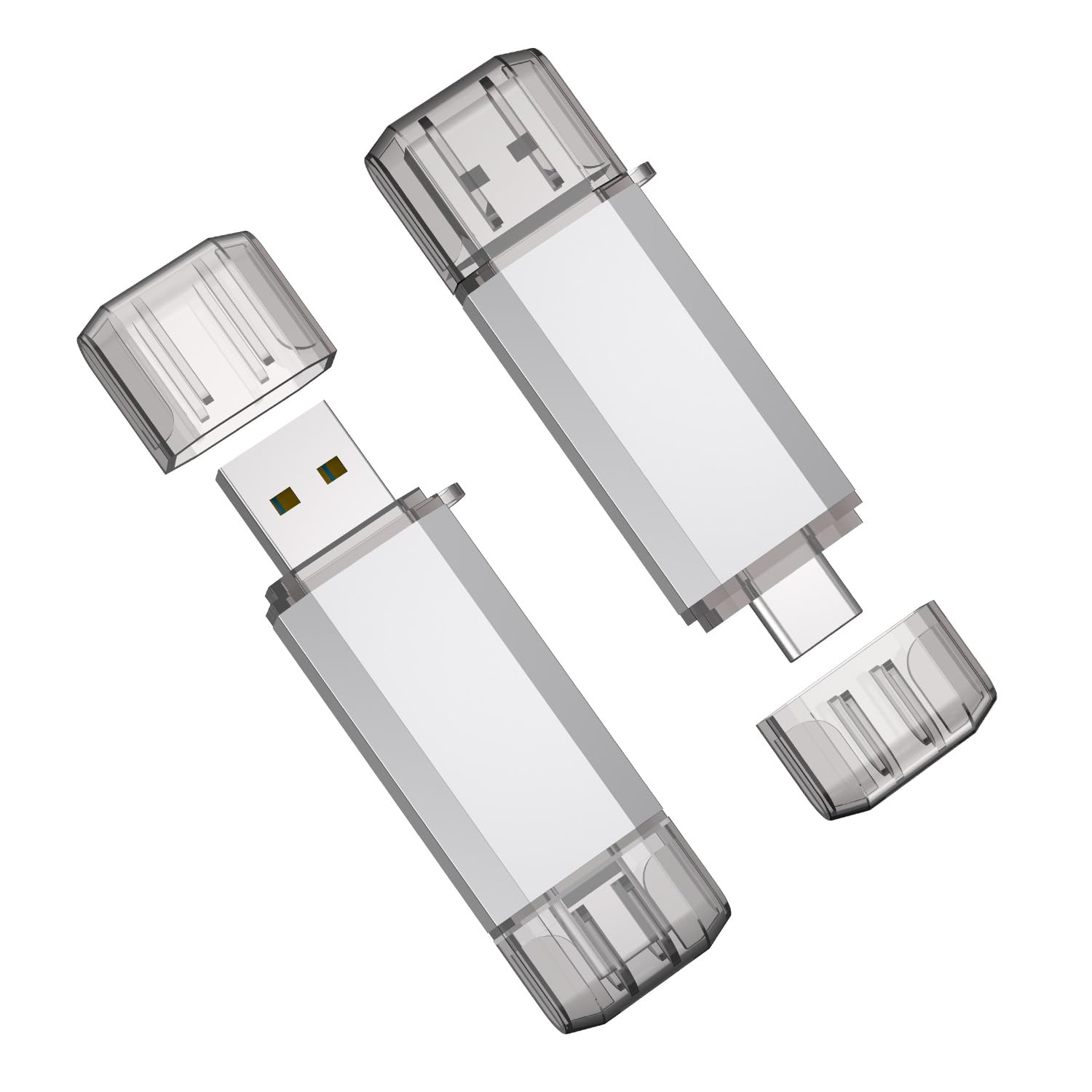 Raoyi 2 Pack 128Gb Usb C Flash Drive, 2 In 1 Usb 3.0 Type C Dual Otg Metal Thumb Drive Jump Drive Memory Stick With Keychain Suitable For Usb C Smartphones, Macbook, Computers And Tablets (Silver)