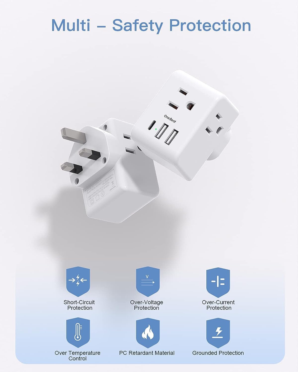 2 Pack Us To Uk Ireland Travel Plug Adapter, Type G Power Plug Adapter With 3 Outlets 3 Usb Ports(1Usb C), European Travel Plug
