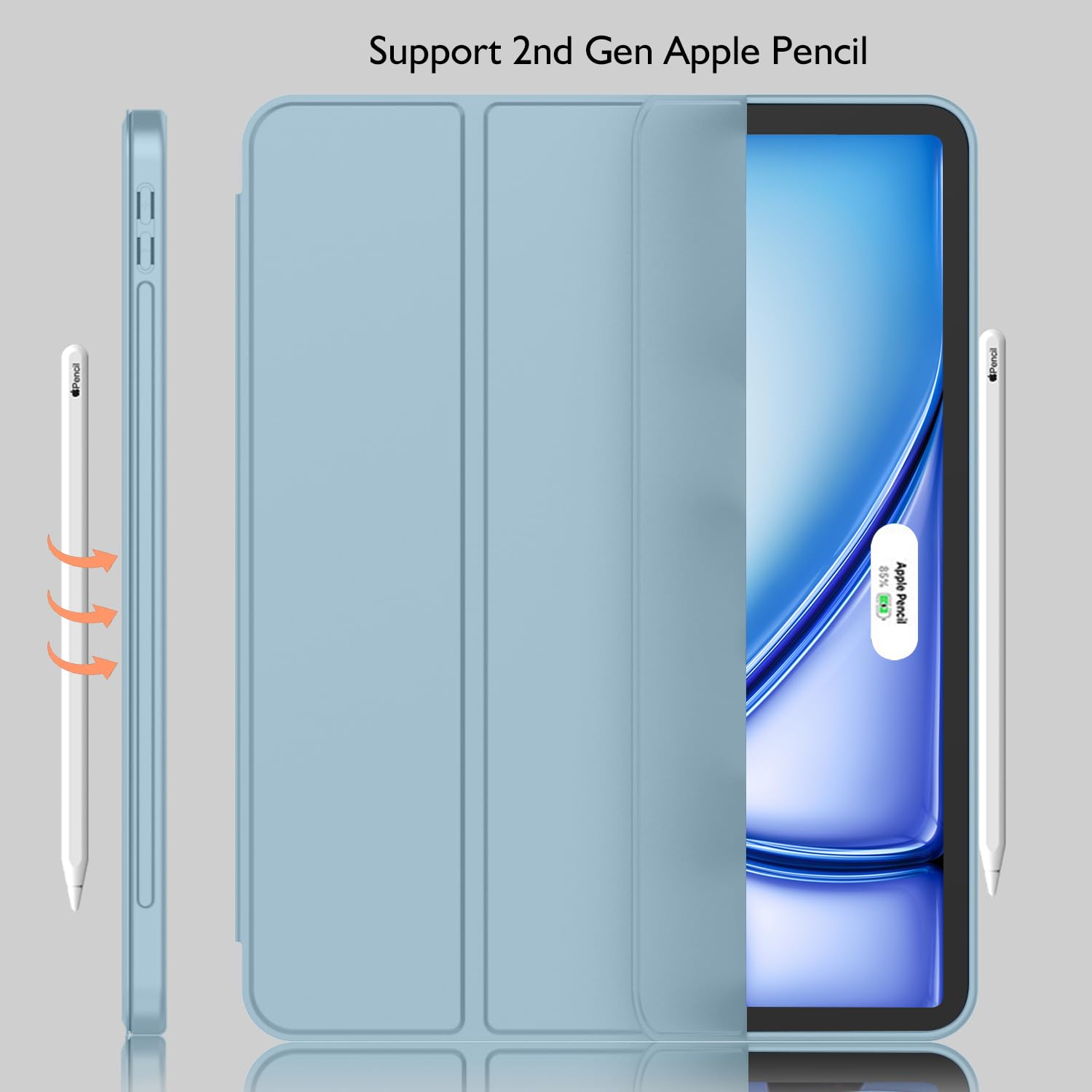 Imieet Ipad Air 11 Inch Case M3(2025) / M2 (2024), Ipad Air 5Th/4Th Generation Case 2022/2020 10.9 Inch With Pencil Holder,Trifold Stand Smart Case With Soft Tpu Back(Light Blue)