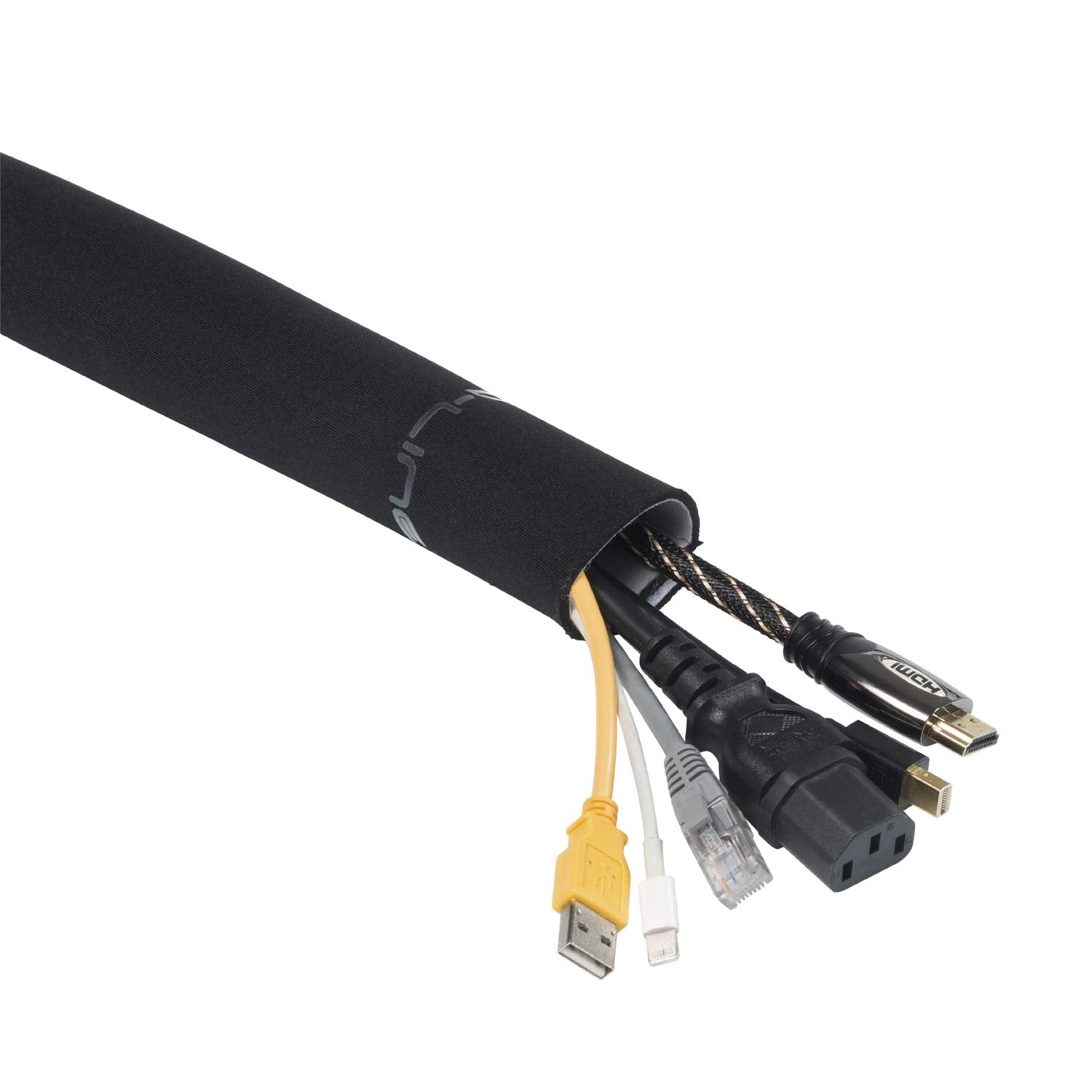 D Line 39In Reversible Black Or White Cable Sleeve, Computer Cord Hider, Organize Pc Cables, Neoprene Tv Wire Sleeves, Flexible