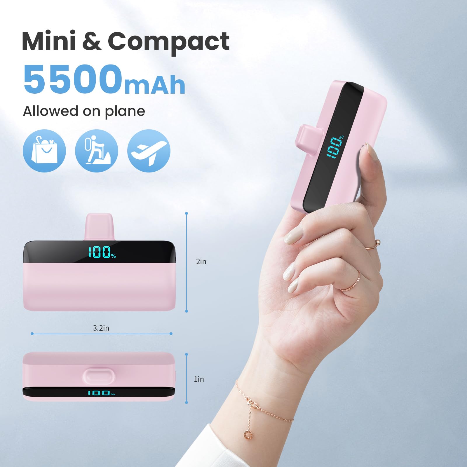 [2-Pack] Mini Portable Charger For Iphone 16/15 Series, Upgraded 5500Mah 3A Pd Fast Charging Usb C Power Bank, Lcd Display Batte