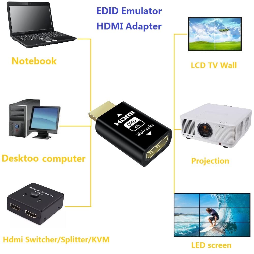 Woieyeks Hdmi Edid Emulator Passthrough Adapter,Female Port Connected To An External Display,For Extender/Kvm Switch/Av Receiver