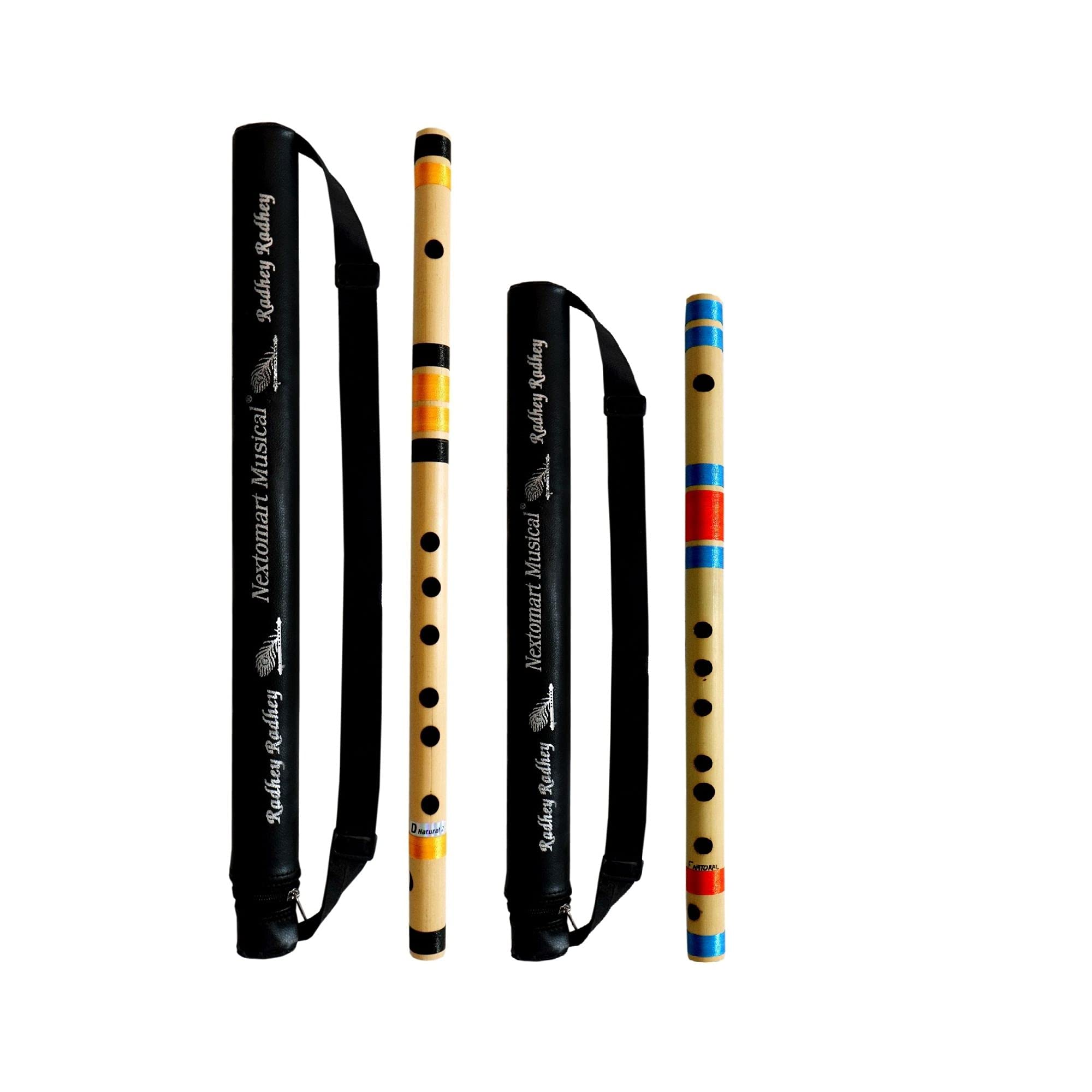 Nextomart Musical Combo Flutes D Natural 7 Hole (18 Inch) & F Natural (14 Inch) Bamboo Flute Bansuri With Flute Carry Bag Free