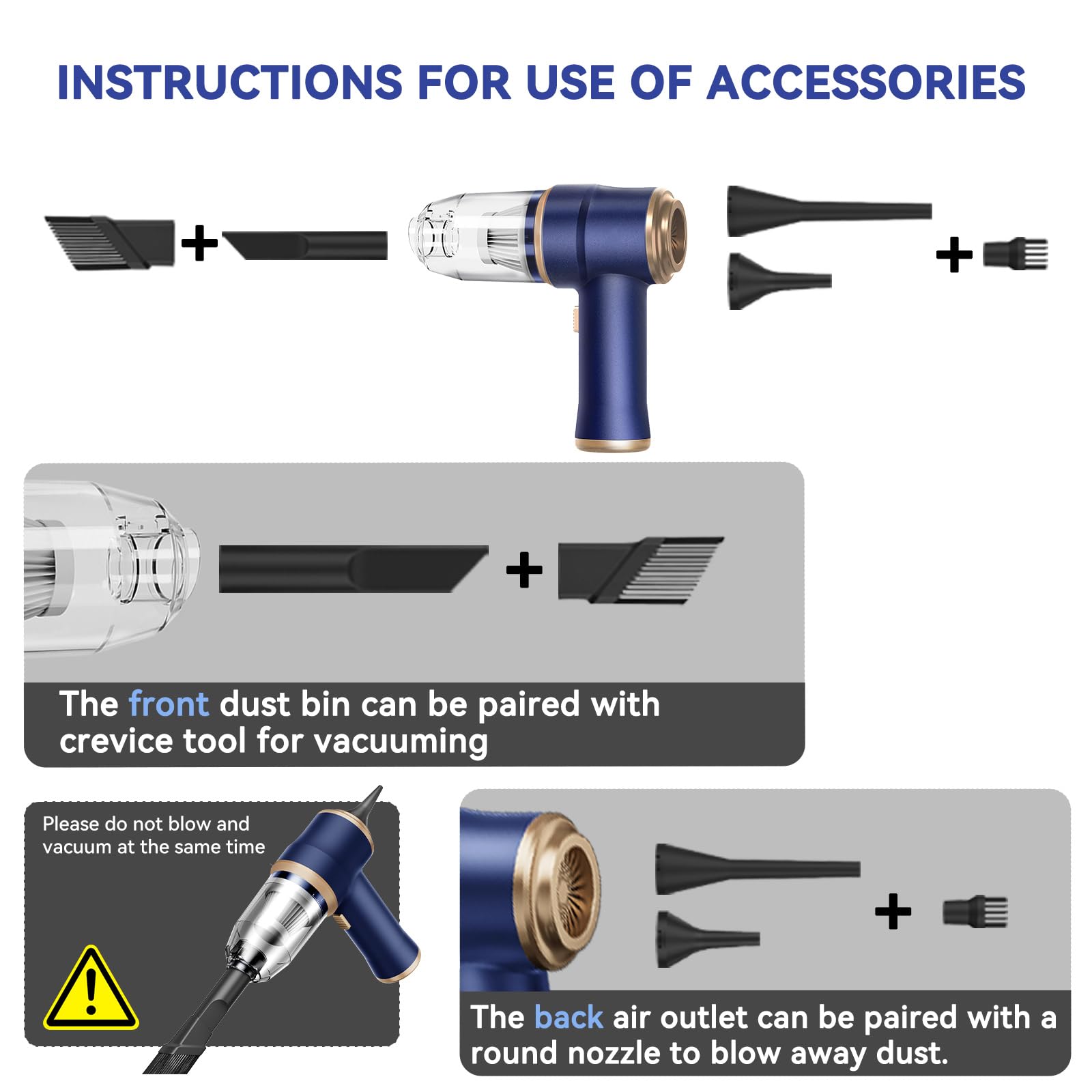 Belibuy Mini Car Vacuum Portable Cordless Handheld Vacuum, Vacuum Cleaner And Air Duster 2 In 1 With Multi Nozzles For Car, Comp