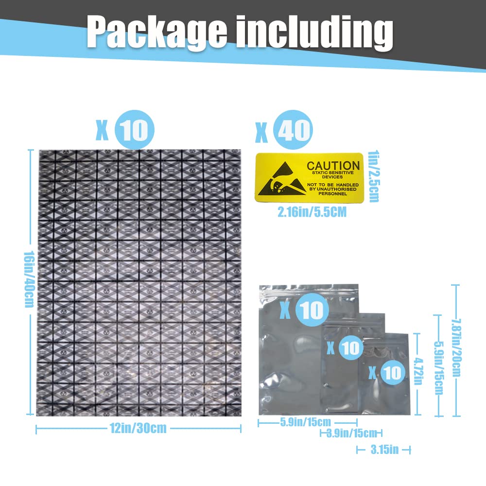 Daarcin 40Pcs Mixed 4 Size Open Top Antistatic Bag And Resealable Antistatic Bags Esd Shielding Bag For Motherboard Hard Drive V