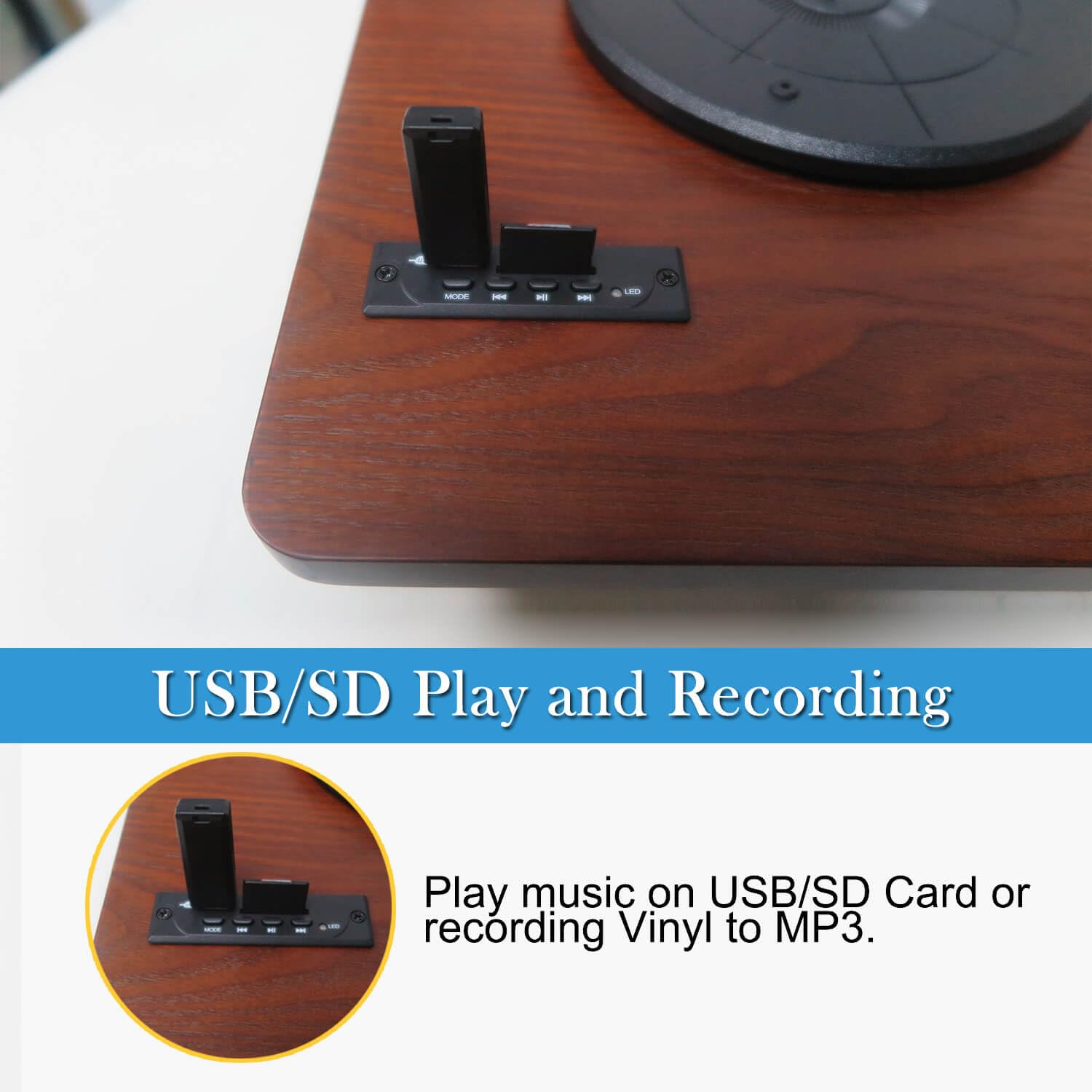 Bluetooth Record Player, 3 Speed Turntable With Built In Speakers, Supports Bluetooth Input & Output, Usb/Sd Playback And Record