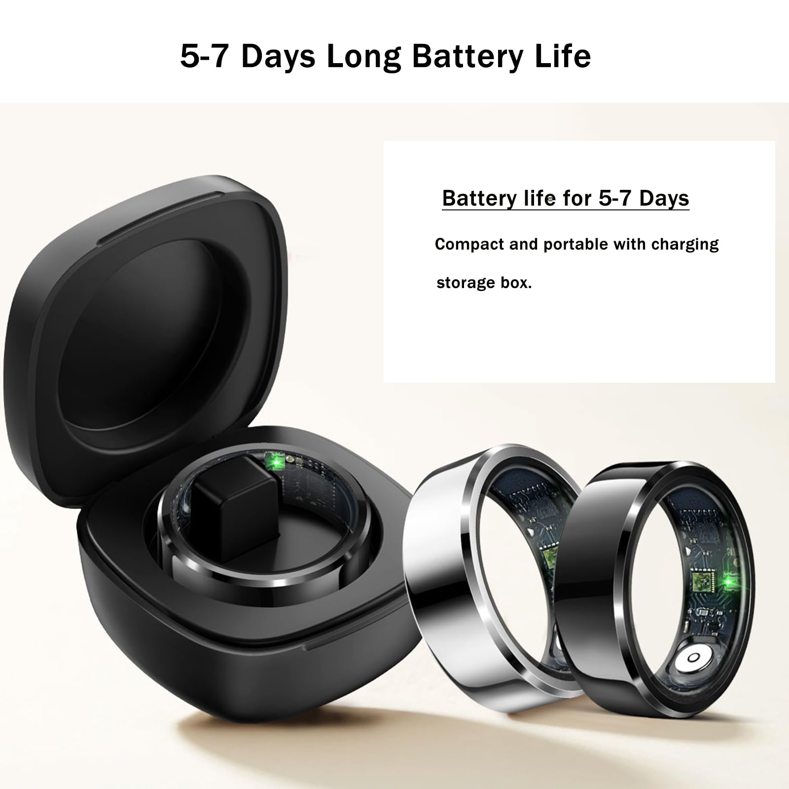 Hittopss Smart Ring, Fitness Sleep Health Tracker Rings For Men Women, No App Subscription, Sleep Tracking, Heart Rate, Blood Ox