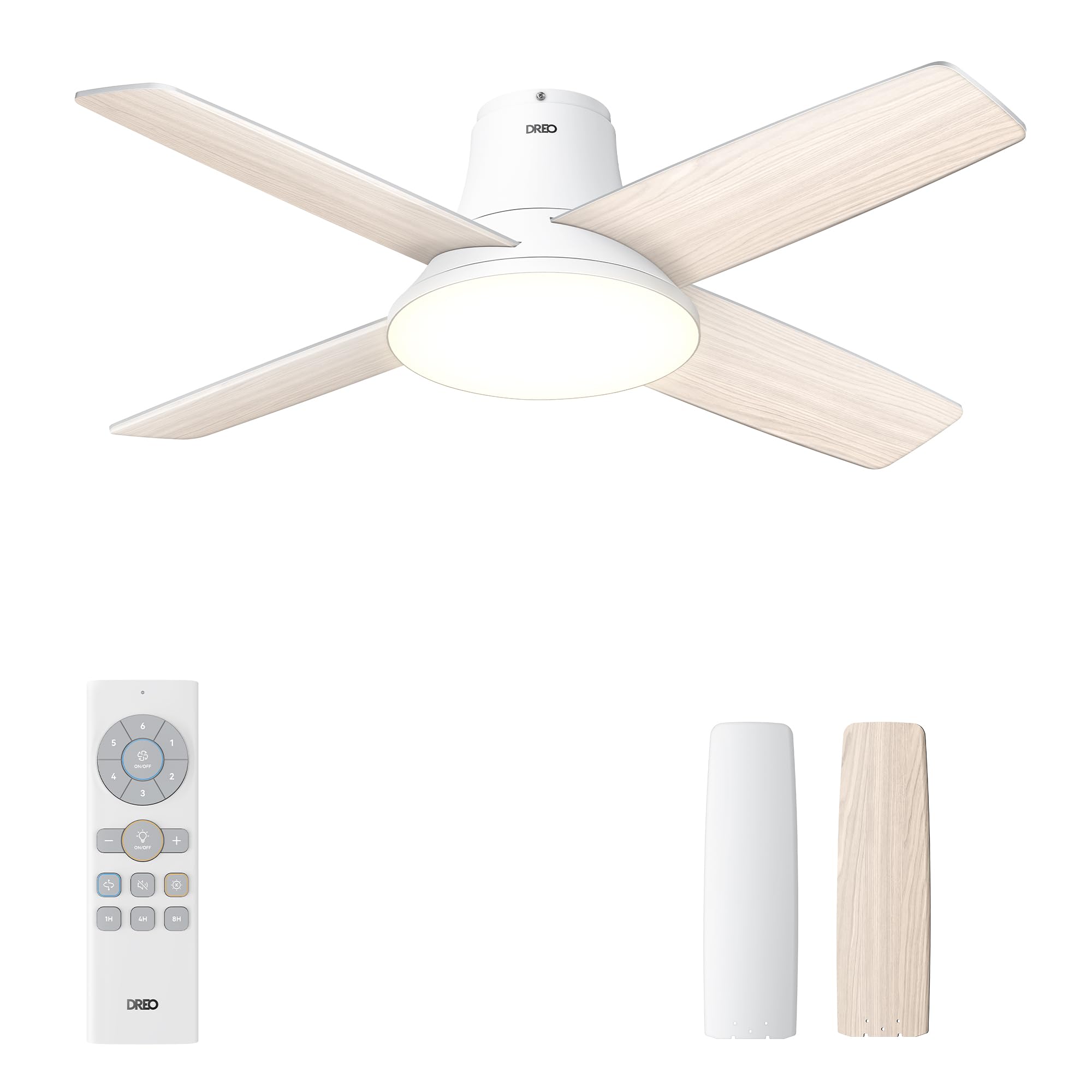 Dreo Ceiling Fans With Lights And Remote, 44 Inch Low Profile White Ceiling Fan, Reversible, 5Cct, 6 Level Dimmable, 6 Speeds Be