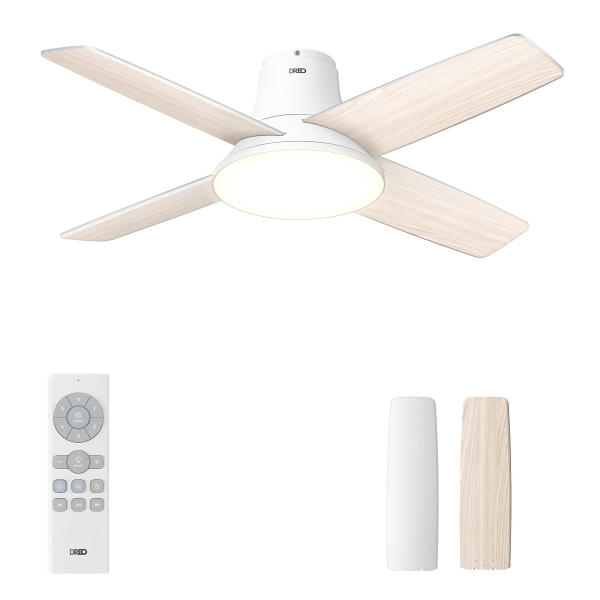 Dreo Ceiling Fans With Lights And Remote, 44 Inch Low Profile White Ceiling Fan, Reversible, 5Cct, 6 Level Dimmable, 6 Speeds Be