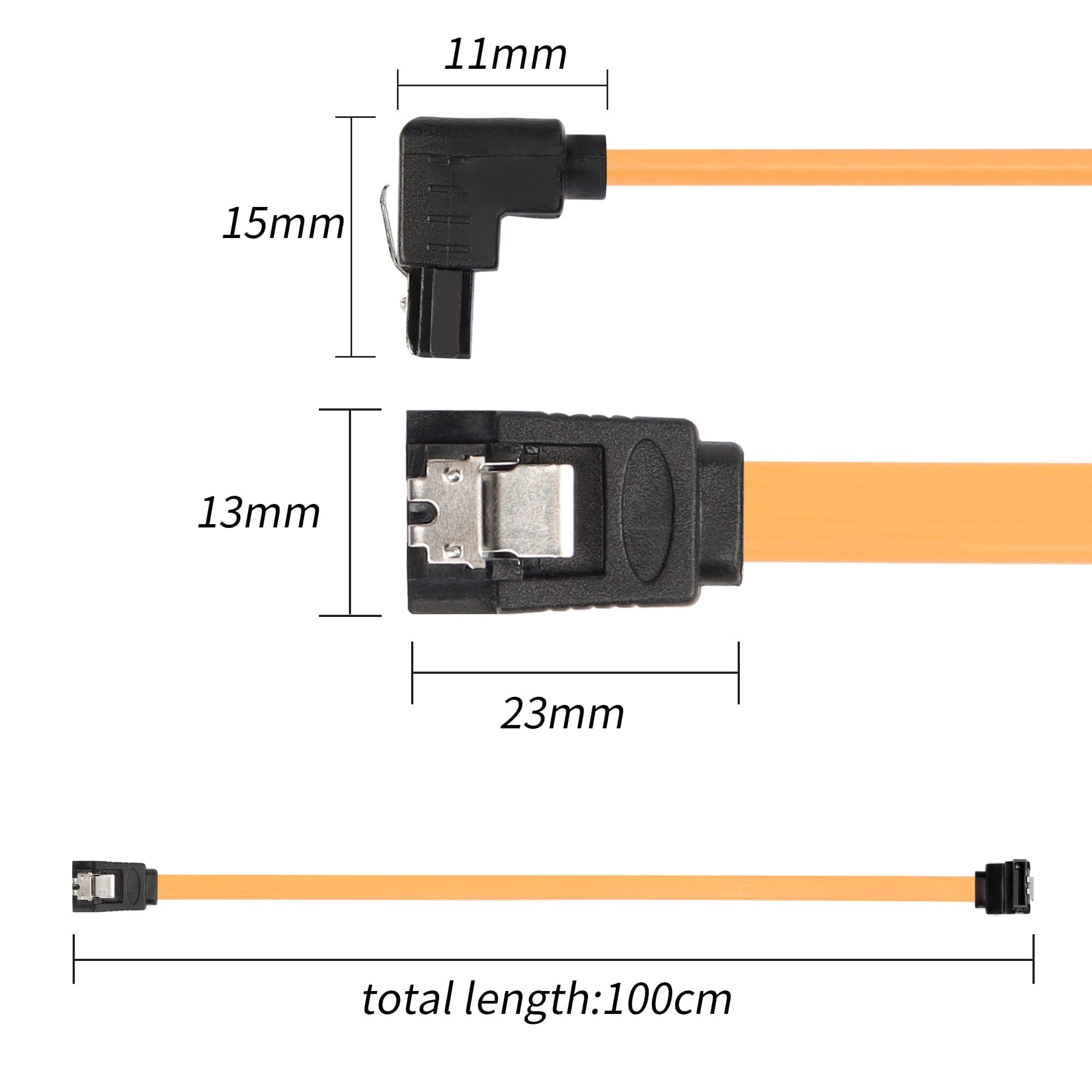 Qianrenon Sata Iii Cable, 39.37 Inch 90 Degree Hard Drive Sata Data Cable With Locking Latch, 6.0 Gbps Right Angle Solid Hard Drive Sata 3.0 Cable For Sata Hdd, Ssd, Cd Driver, Yellow(2 Packs)