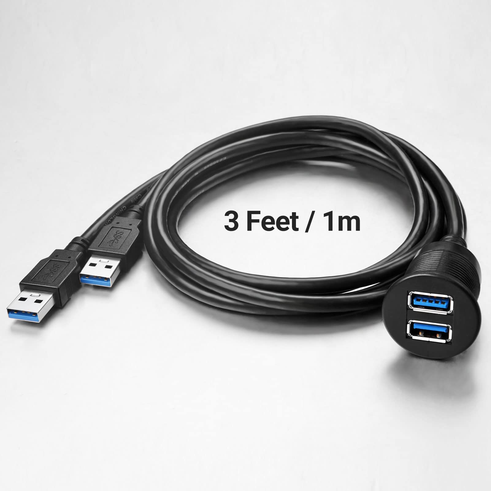 Icespring 2 Ports Usb 3.0 Extension Cable, Flush Mount Car Truck Boat Motorcycle Dashboard Panel Adapter-3 Feet