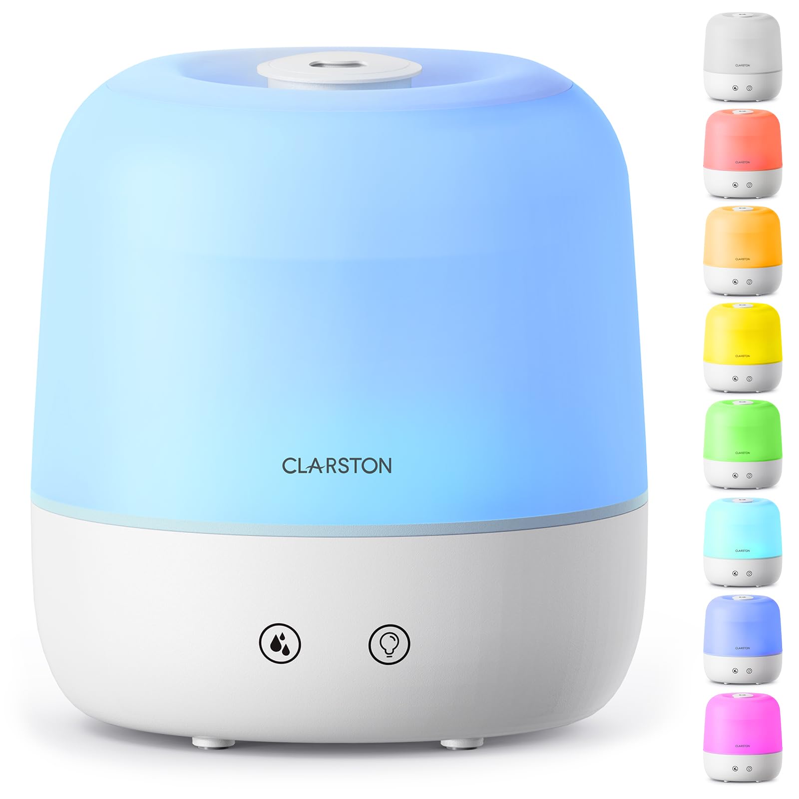 Clarston Humidifiers for Bedroom, 2L Top Fill with 360 Nozzle for Large Room, 7-Color Night Light, 24dB Quiet Cool Mist Air Humi