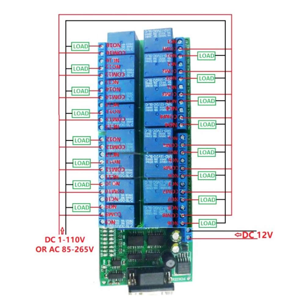 Jeanoko Rs232 Db9 Female Interface 16 Channel Relay Board Serial Port Smart Module 8 Working Modes Relay Module For Automation C