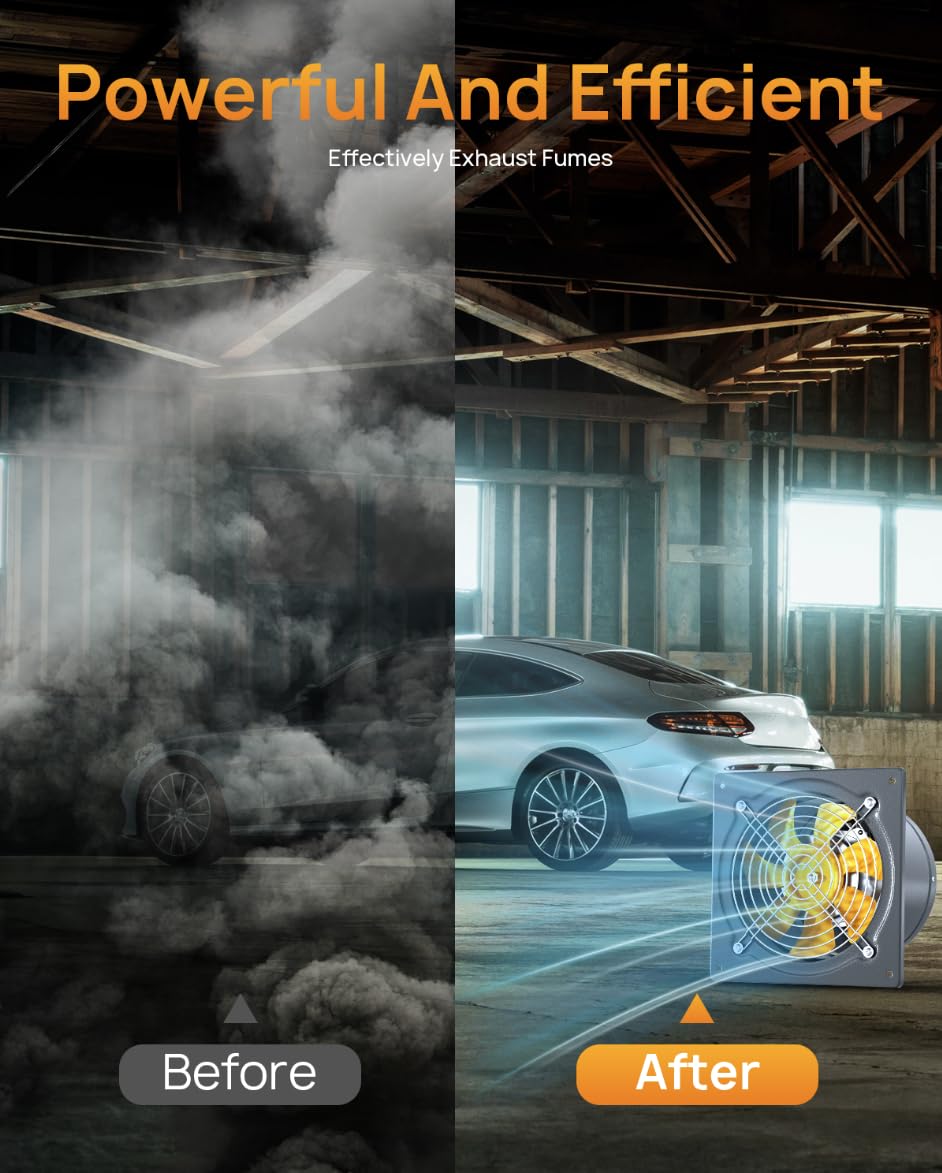 HG Power 10 Inch Grey Exhaust Fan - 988 CFM Wall Mount with Backdraft Damper for Kitchen, Bathroom, Attic, Shop, Greenhouse