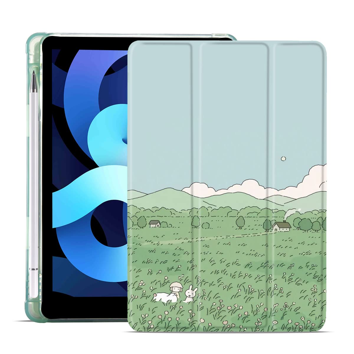 Maycari Cartoon Rabbit Flower Case For Ipad 9.7 Inch 2017/2018 With Pencil Holder, Cute Ipad 5Th/6Th Generation Protective Case