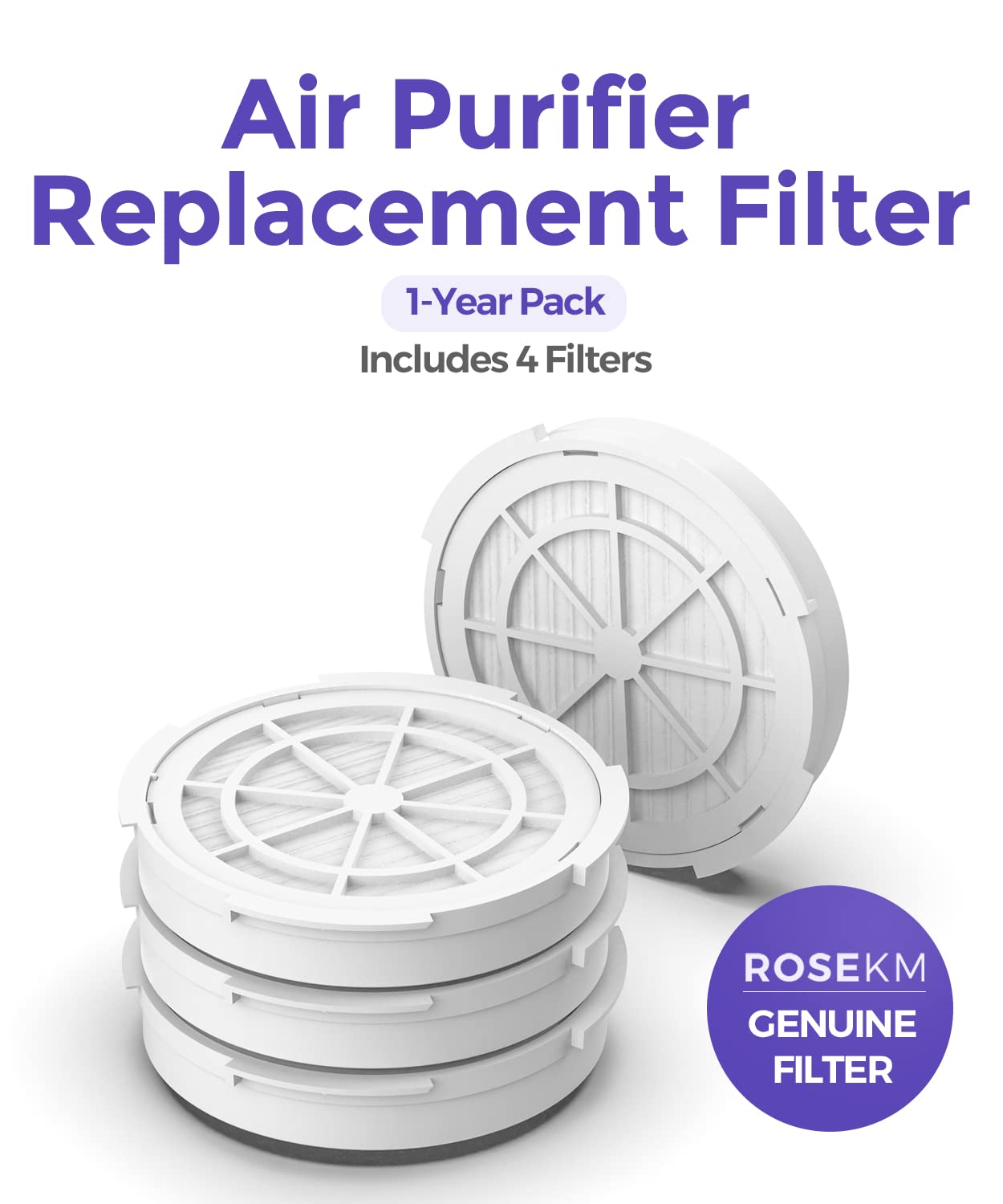 Rosekm 1 Year Pack Air Purifier Replacement Filter For Ap001R & Ap002R, True Hepa Filter, 4 Pack