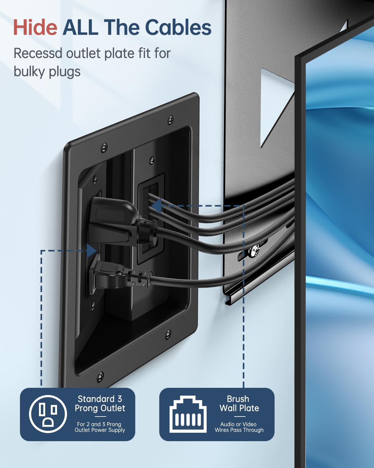 Elecpow In Wall Cable Management Kit, Hide Tv Power Cables & Low Voltage Wires Behind The Wall, Recessed Outlet For Wall Mountin