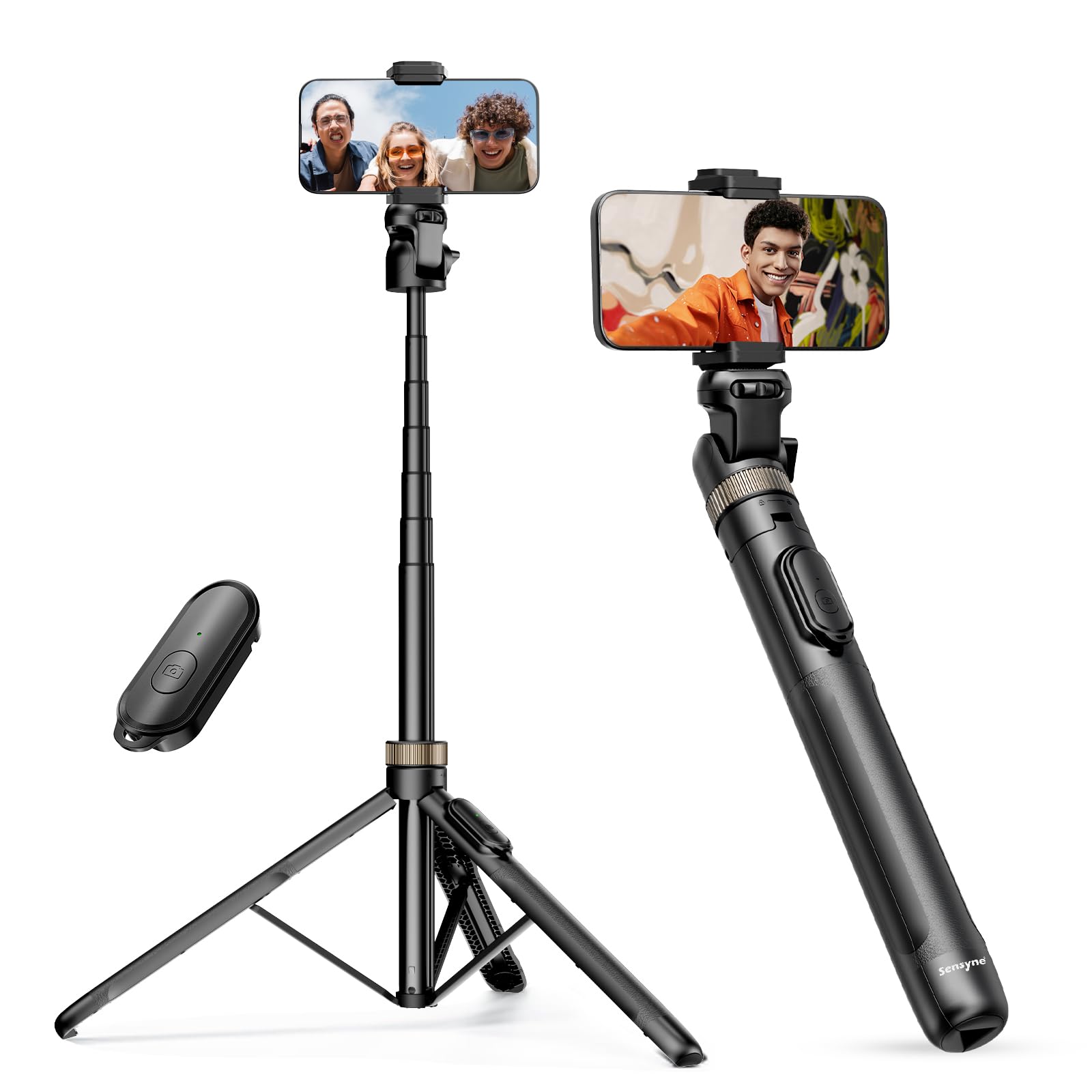 Sensyne 72'''' Phone Tripod, Extendable Tripod For Iphone & Selfie Stick With Detachable Phone Holder & Wireless Remote, Iphone
