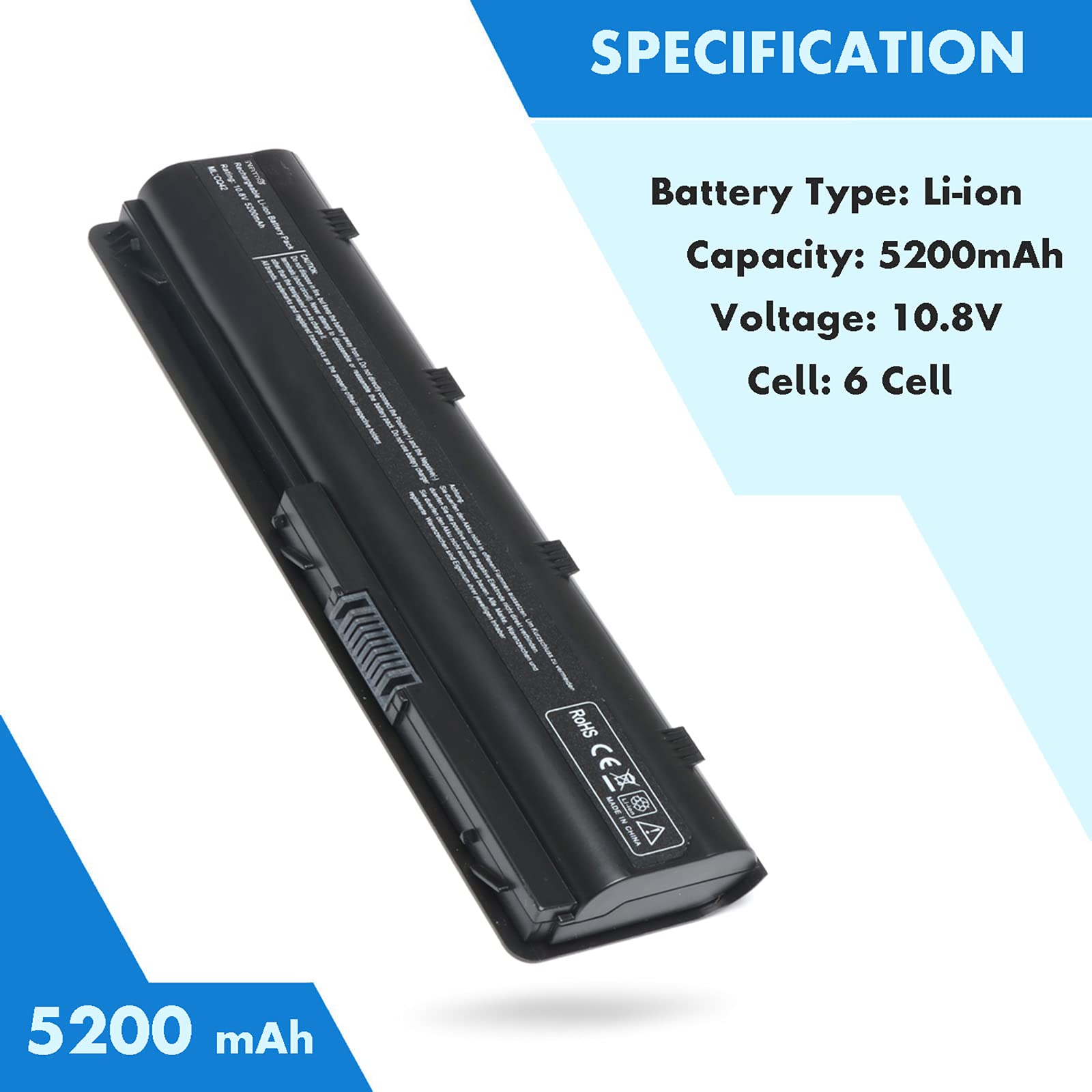 593553 001 593554 001 Mu06 Mu09 Extended Laptop Battery For Hp Pavilion G6 G7 G62 G72 G4 / 2000 Notebook Pc / Dv6 Dv7 Dm4 / Compaq Presario Cq32 Cq42 Cq43 Cq56 Cq57 Cq62 Cq72[10.8V 5200Mah 6Cell]