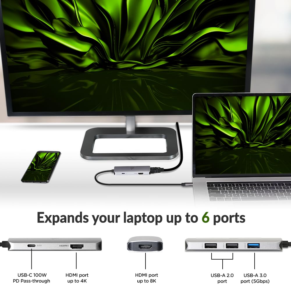 Iogear Usb-C 6-In-1 Travel Dock 8K Single Monitor Nano Dock Pro Up To 4K In Dual Display Mode, Dual Monitors Thunderbolt 3 4 Com