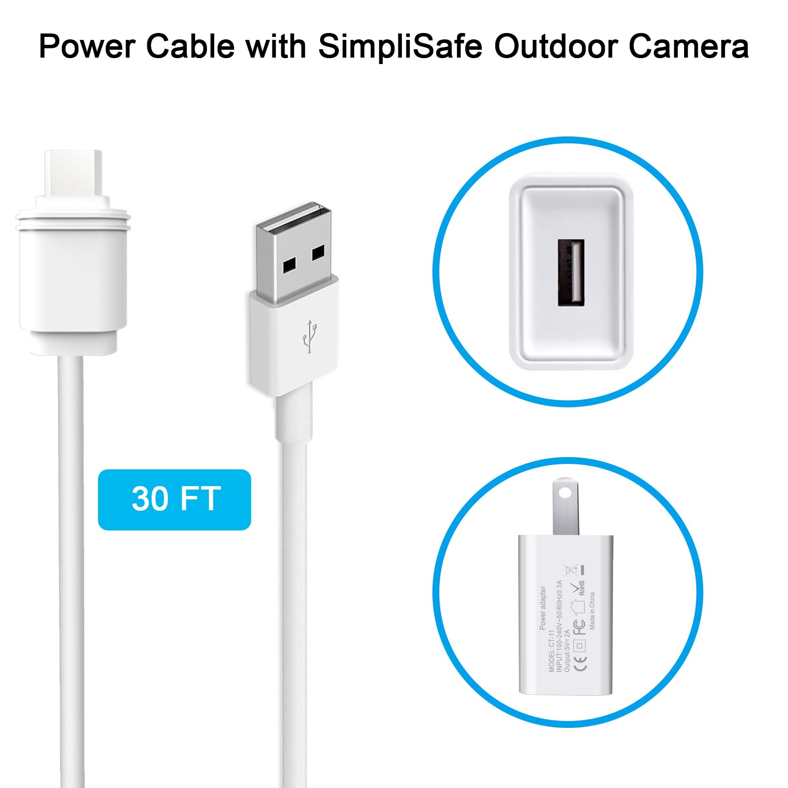 25Ft/7.6M Weatherproof Outdoor Charging Cable For Simplisafe Outdoor Security Camera Only (1)