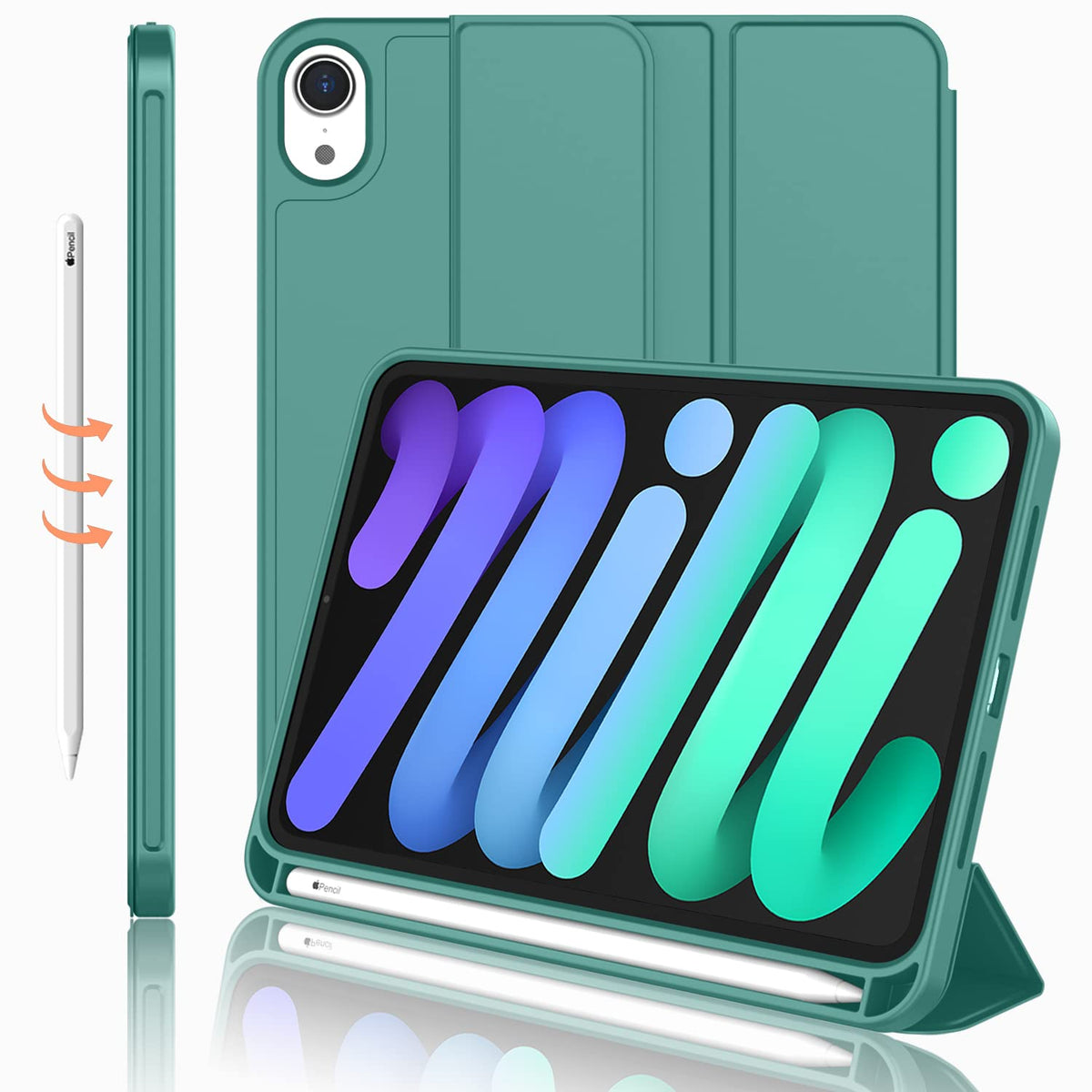 Imieet Ipad Mini 7 Case 2024 (A17 Pro), Ipad Mini 6 Case (8.3 Inch,2021 Model), Ipad Mini 7Th/6Th Generation Case With Pencil Holder, Trifold Stand Smart Case With Soft Tpu Back,Forest Green