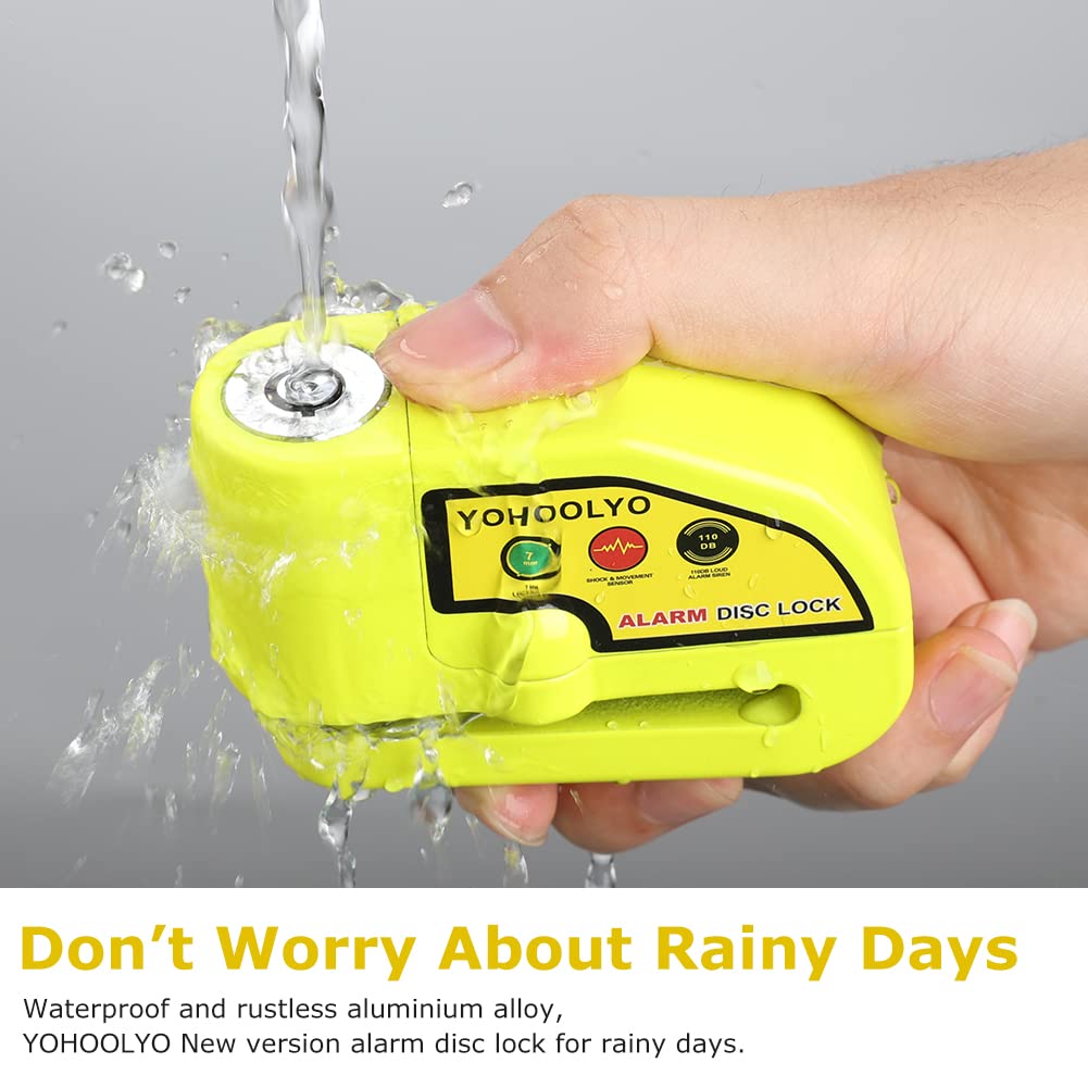 Yohoolyo Alarm Disc Lock Motorcycle Disc Brake Lock Anti Theft Waterproof 110 Db 7Mm Pin 5Ft Reminder Cable For Motorcycles Bike