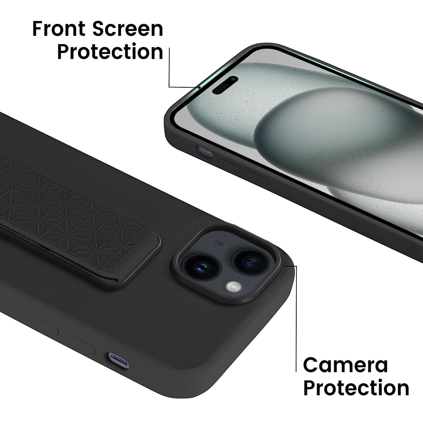 Laudtec Silicone Kickstand Case Compatible With Iphone 15 Case Vertical And Horizontal Stand Hand Strap Metal Kickstand, Flexibl