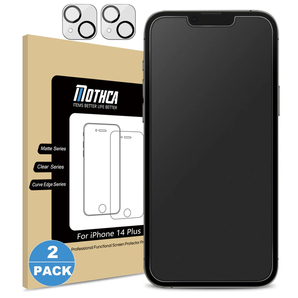 Mothca [2+2 Pack Matte Glass Screen Protector For Iphone 14 Plus With Camera Lens Tempered Glass Protector Anti Glare & Anti Fin