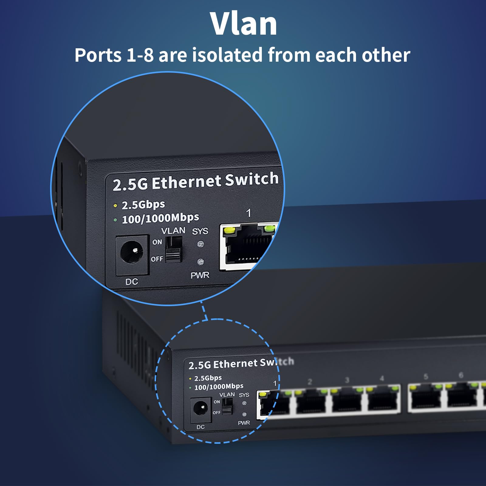 Steamemo 8 Port 2.5G Unmanaged Ethernet Switch, 8X 2.5G Base T Ports, 1X 10G Sfp, 60Gbps Switching Capacity, Compatible With 100
