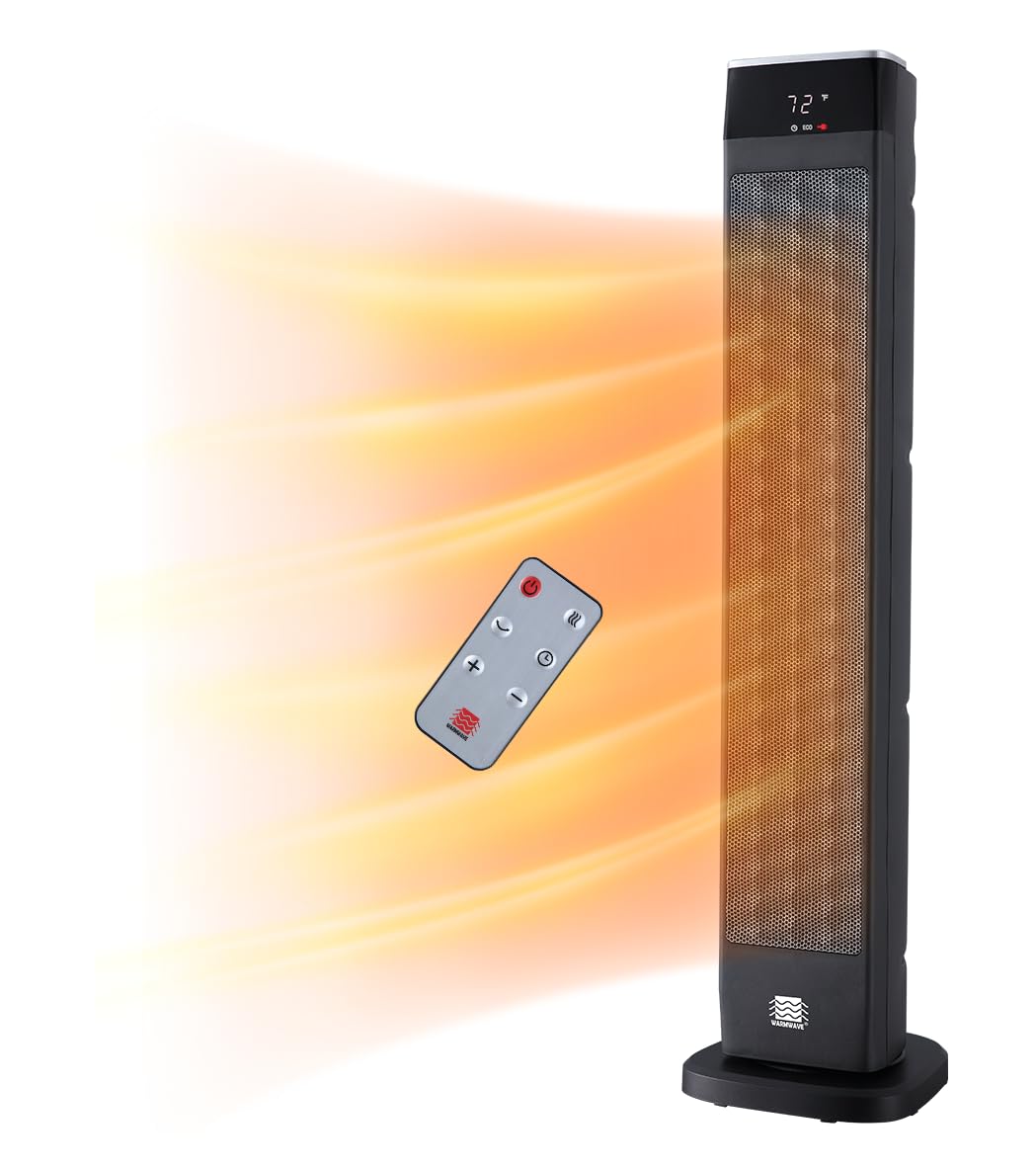 Deluxe Digital 30 Oscillating Ceramic Tower Space Heater with Adjustable Thermostat, Remote Control & Safety Protection