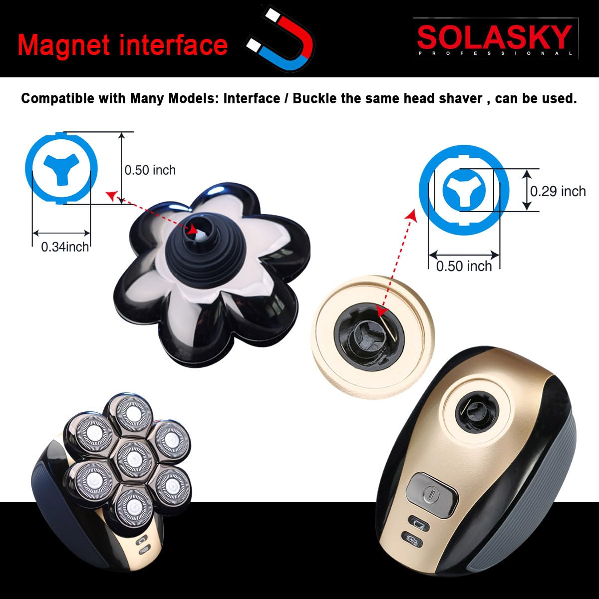 Solasky Universal Magnetic 7 Blades Head Compatible With Freedom Shaver. Head Shaver Replacement Heads, Head Shaver Replacement