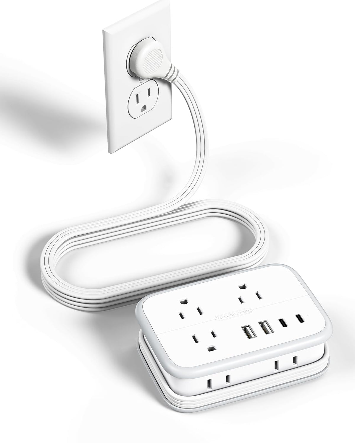 Ntonpower Travel Power Strip, Flat Plug Power Strip With 6 Outlets 4 Usb Ports(2 Usb C), 4Ft Extension Cord Wrapped Around For C