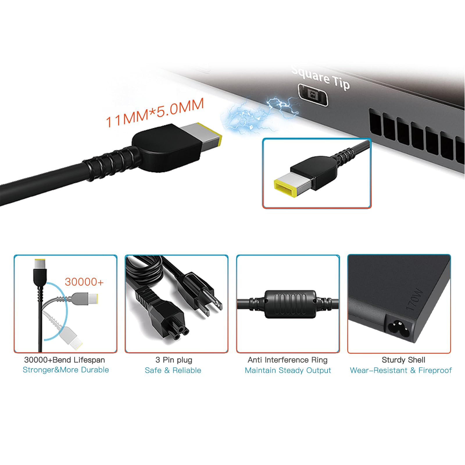 170W Charger 20V 8.5A For Lenovo Legion Slim 5 Yoga Pro 9I Lenovo Thinkpadx1 Extreme P16 P16V Lenovo Ideapad Pro 5 Loq 15Aph8 6I
