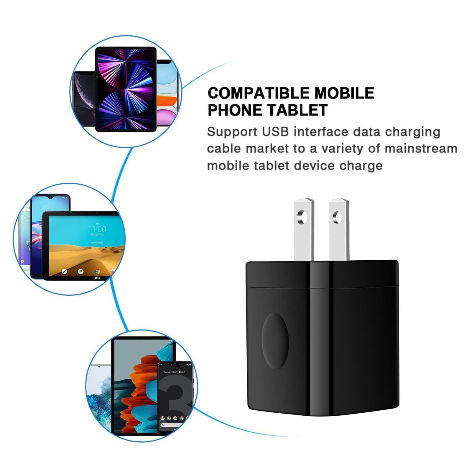Black Usb Wall Adapter, Charging Block, 3Pack Dual Port 2.1A Fast Wall Charger Brick Base Cube Usb Plug Outlet Phone Charger Box