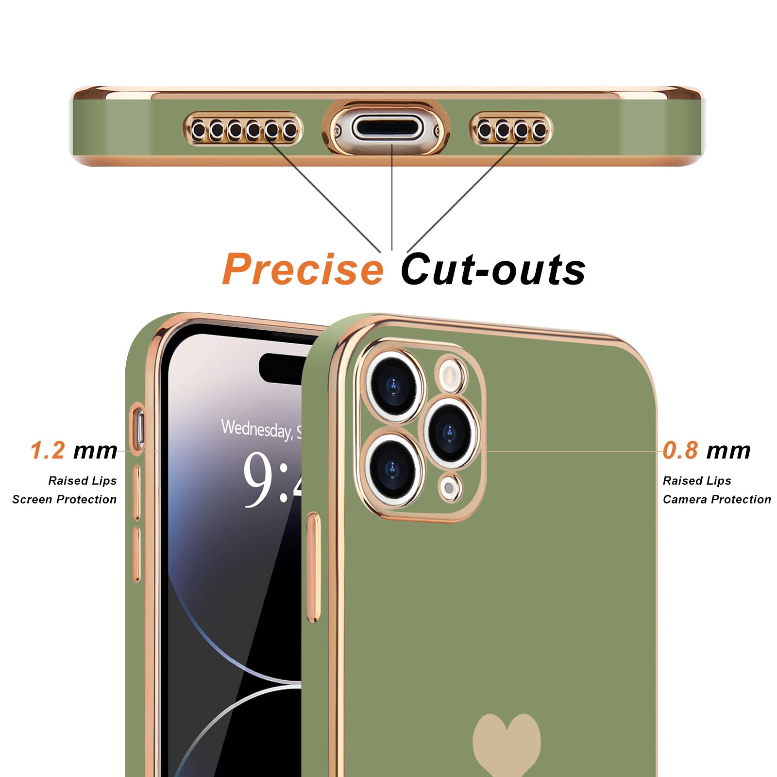 Teageo For Iphone 14 Pro Max Case For Women Girl Cute Love Heart Luxury Plating Soft Bling Back Cover Raised Full Camera Protect