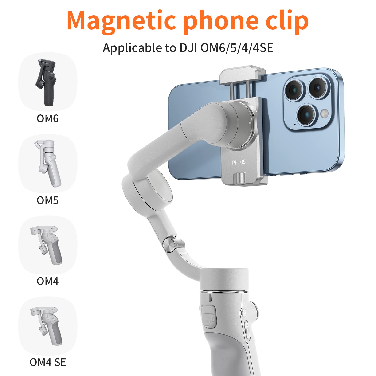 Uurig Magnetic Cell Phone Clamp For Dji Om, Phone Tripod Mount, Handheld Gimbals Magnetic Ring Holder For Dji Osmo 5/Om 4 Se Accessories