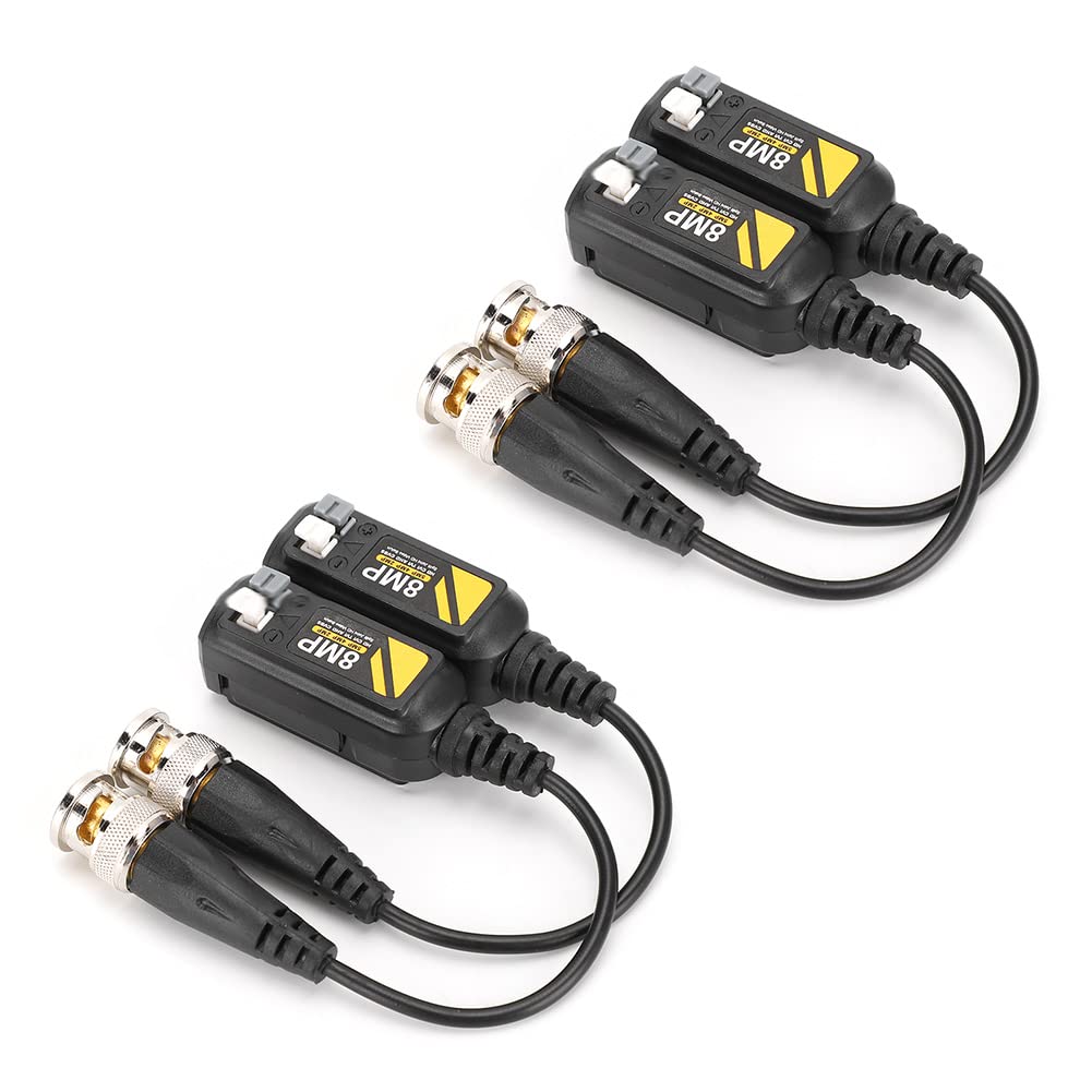 Dioche Video Balun Connectors, 2 Pair Video Balun Transceiver Cable For Bnc Male Cable Male Twisted Pair Transmitter Cable 8Mp Hd Cvi Ahd Tvi Cvbs Bnc