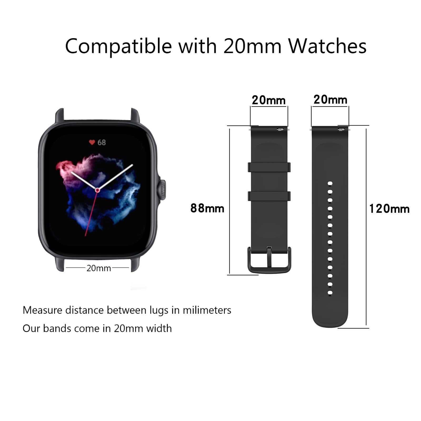 Chofit 10 Pack Silicone Bands Compatible With Amazfit Gts/Gts2/ Gts 3/Gts 2E/Gts 2 Mini/Gts 4 Mini/Gts 4/Gtr Mini/Active, 20Mm B