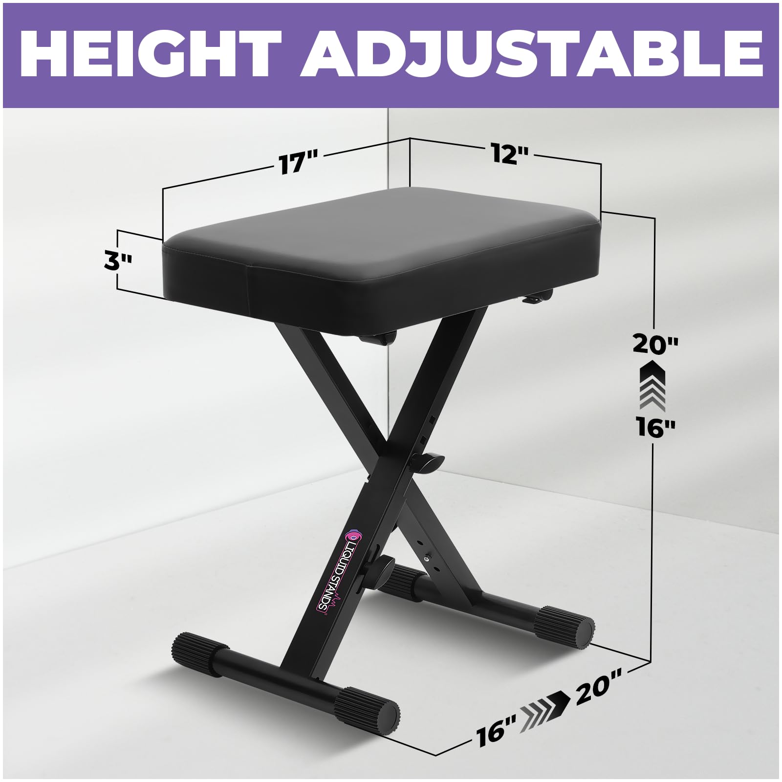 Liquid Stands Foldable Adjustable Piano Bench X-Style Music Stool - Piano Keyboard Bench Seat For Piano Keyboard Stand With Blac