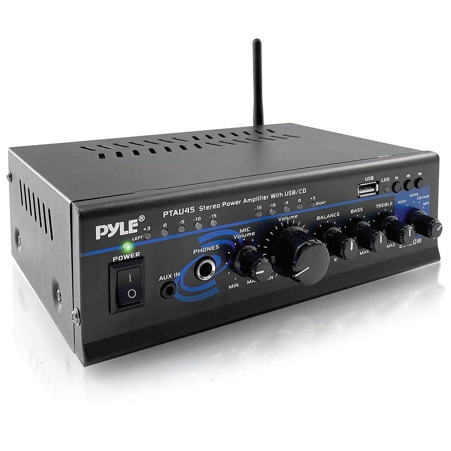 Pyle Bluetooth Audio Power Amplifier   2X120 Max Amp Power, Portable 2 Channel Surround Sound Stereo Receiver With Usb/Mp3 Reade