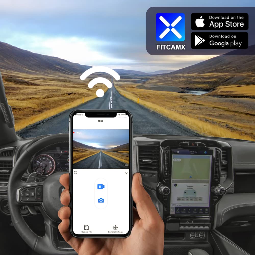 Fitcamx 4K Dash Cam Suitable For Ram 1500 Trx Classic (Model A) 2019 2020 2021 2022 2023 2024 Rebel Big Horn Laramie, Oem Look,