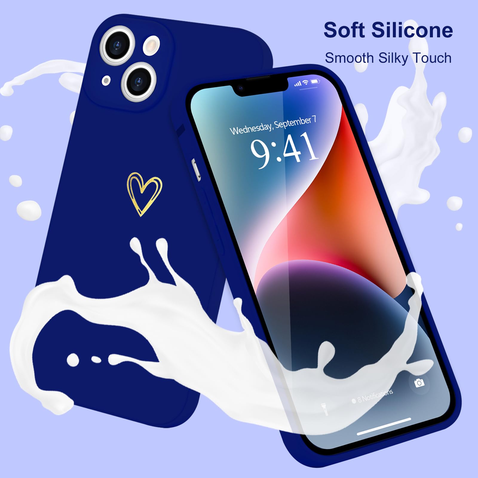 Wirvyuer For Iphone 14 Plus Case Cute Heart Pattern Soft Shockproof Slim Protective Silicone Phone Case Cover For Women Girls, K