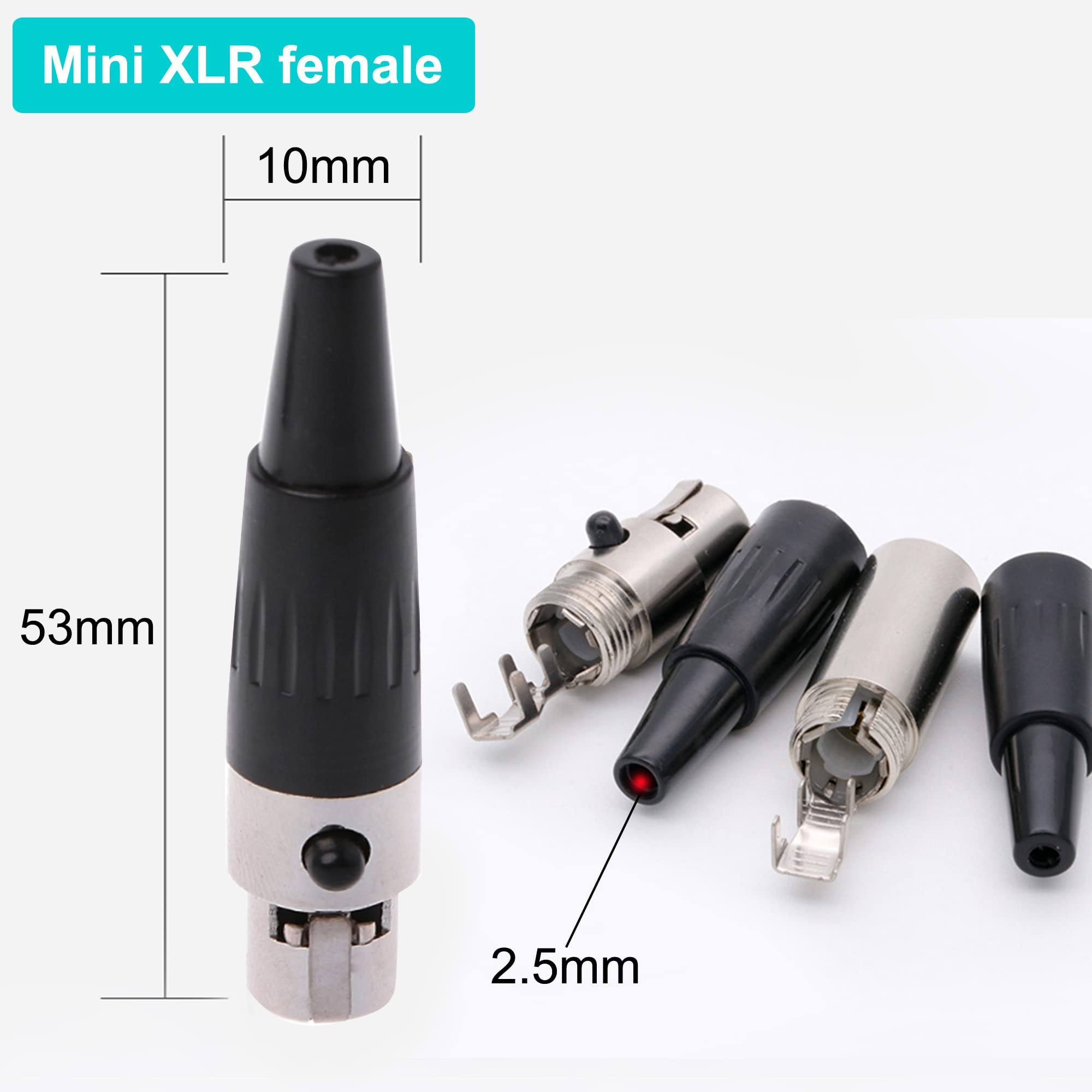 Xmsjsiy 3Pin Mini Xlr Connector Ta4F Adapter Female Plug Mic Microphone Audio Connector,Mini Xlr Cable Ends Replacement F Plug A