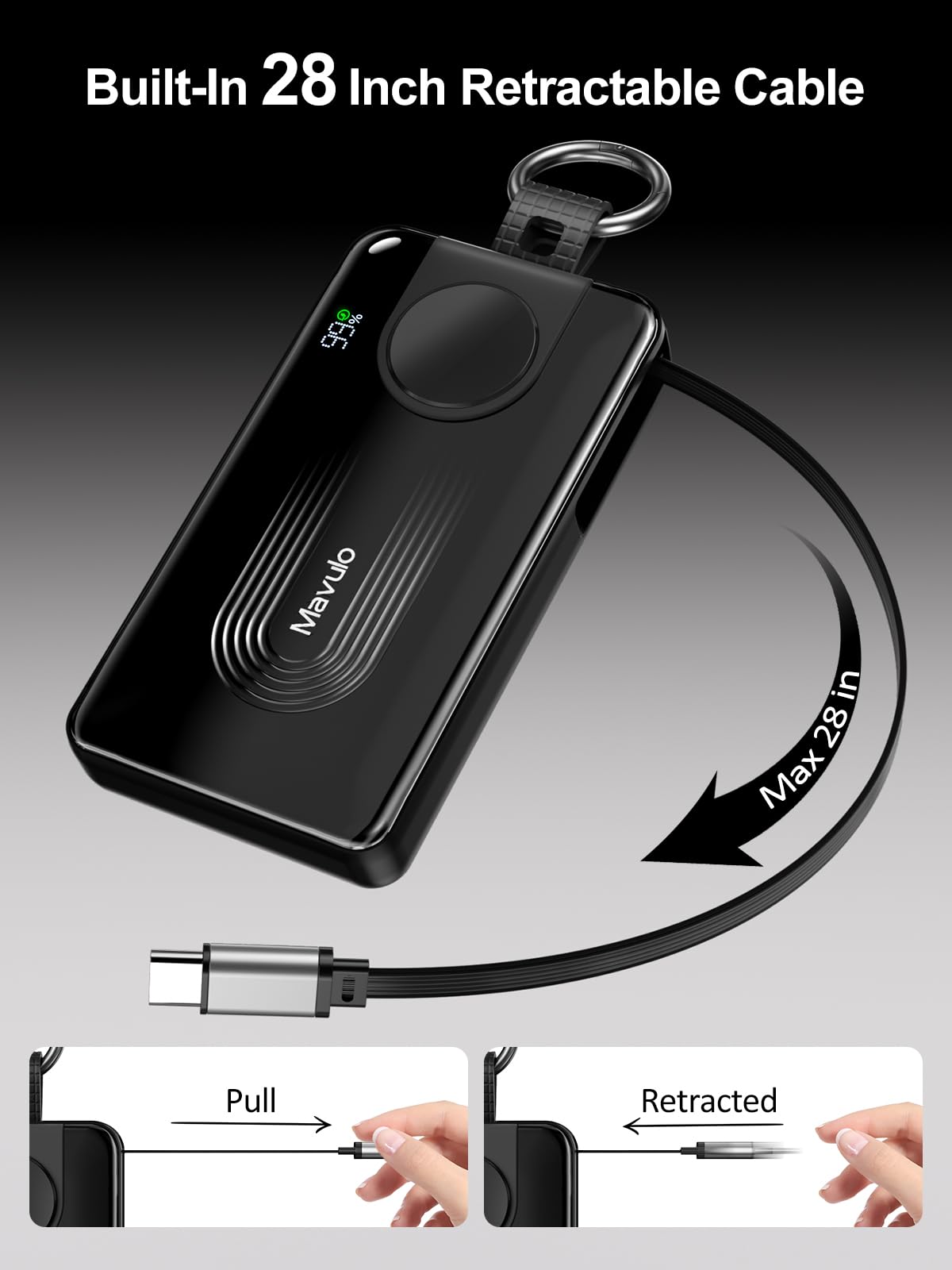 Mavulo 3-In-1 Portable Charger 10000Mah Power Bank For Samsung Galaxy Watch, Retractable Usb-C Cable, 20W Pd Fast Charging, Led