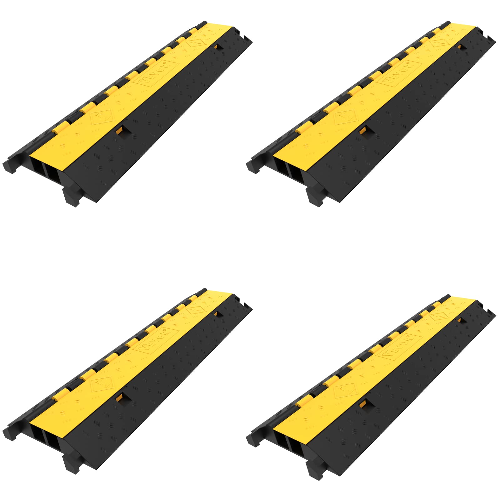 VEVOR 4 Pack Rubber Cable Protector Ramp 2 Channel Heavy Duty 66,000LB Load Capacity Cable Wire Cord Cover Ramp Speed Bump Drive
