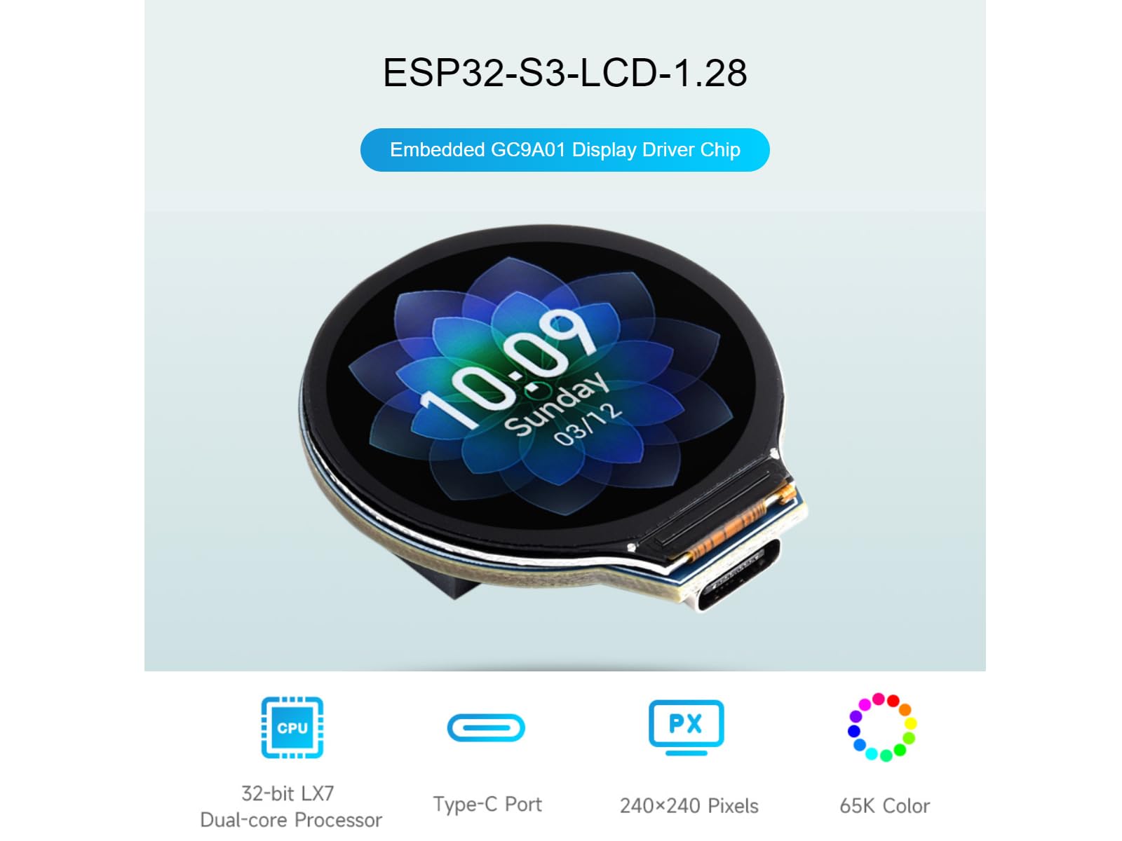 Waveshare Esp32-S3 Development Board Onboard 1.28Inch Round Lcd Display,32-Bit Lx7 Dual-Core Processor,Support 2.4 Ghz Wi-Fi And